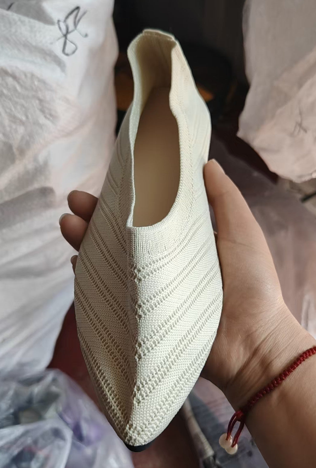 Damen elegante spitze Ballerinas mit modischem Strickdesign Drune