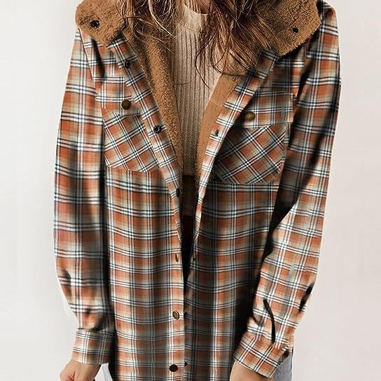 Damen Flanelljacke mit gefütterter Kapuze Drune