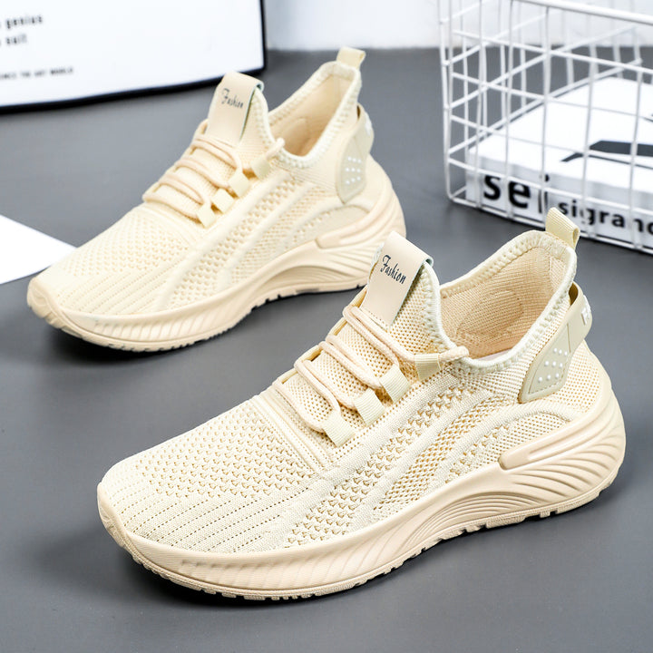 Damen nan atmungsaktiver Strick-Freizeitsneaker mit elastischem Schlupfkragen und gedämpfter Keilsohle Drune