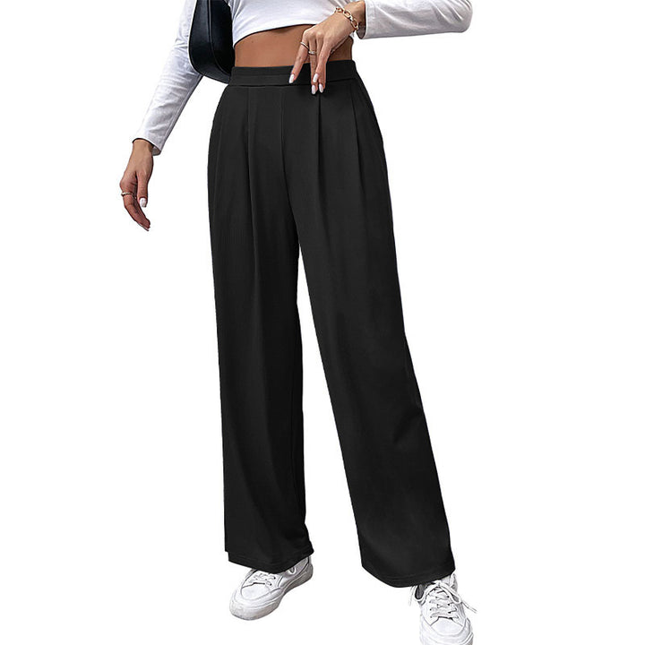 Damen elegante Palazzo-Hose mit hohem Bund und feinen Falten Drune