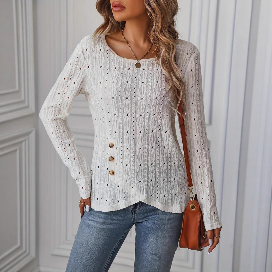 Damen Langarmshirt mit dekorativen Knöpfen und Struktur Drune