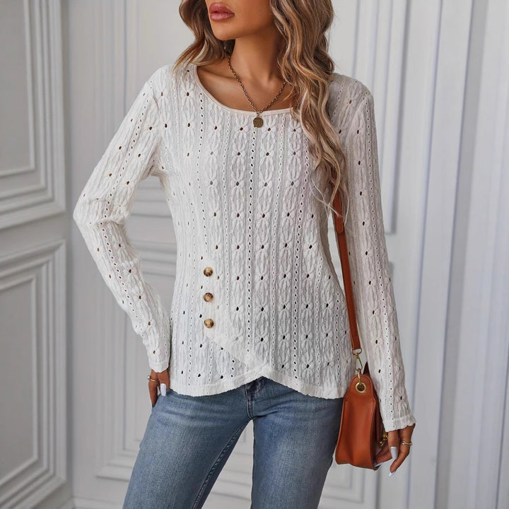 Damen Langarmshirt mit dekorativen Knöpfen und Struktur Drune