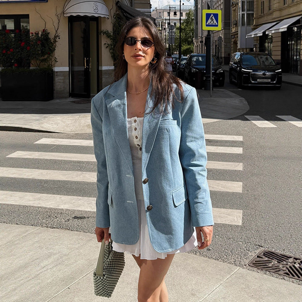Damen Übergröße Blazerjacke aus hochwertigem Denim Drune