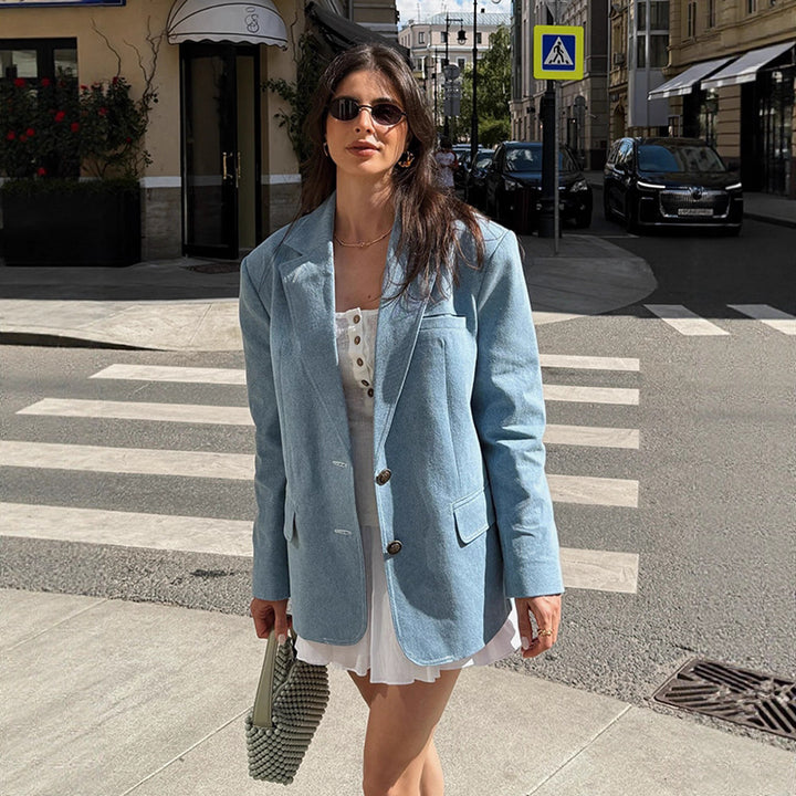 Damen Übergröße Blazerjacke aus hochwertigem Denim Drune