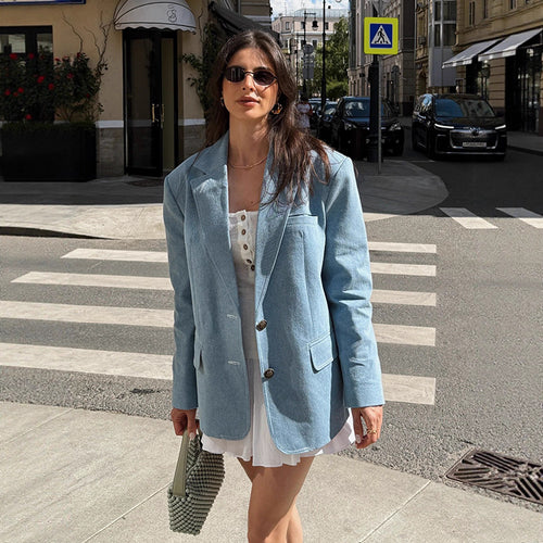 Damen Übergröße Blazerjacke aus hochwertigem Denim Drune