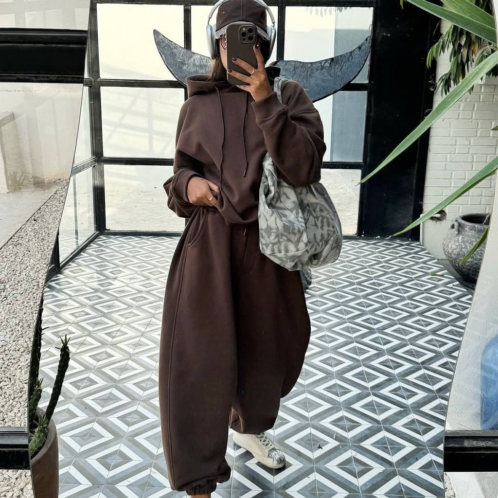 Damen komfortables oversize Loungewear-Set mit Kapuze Drune