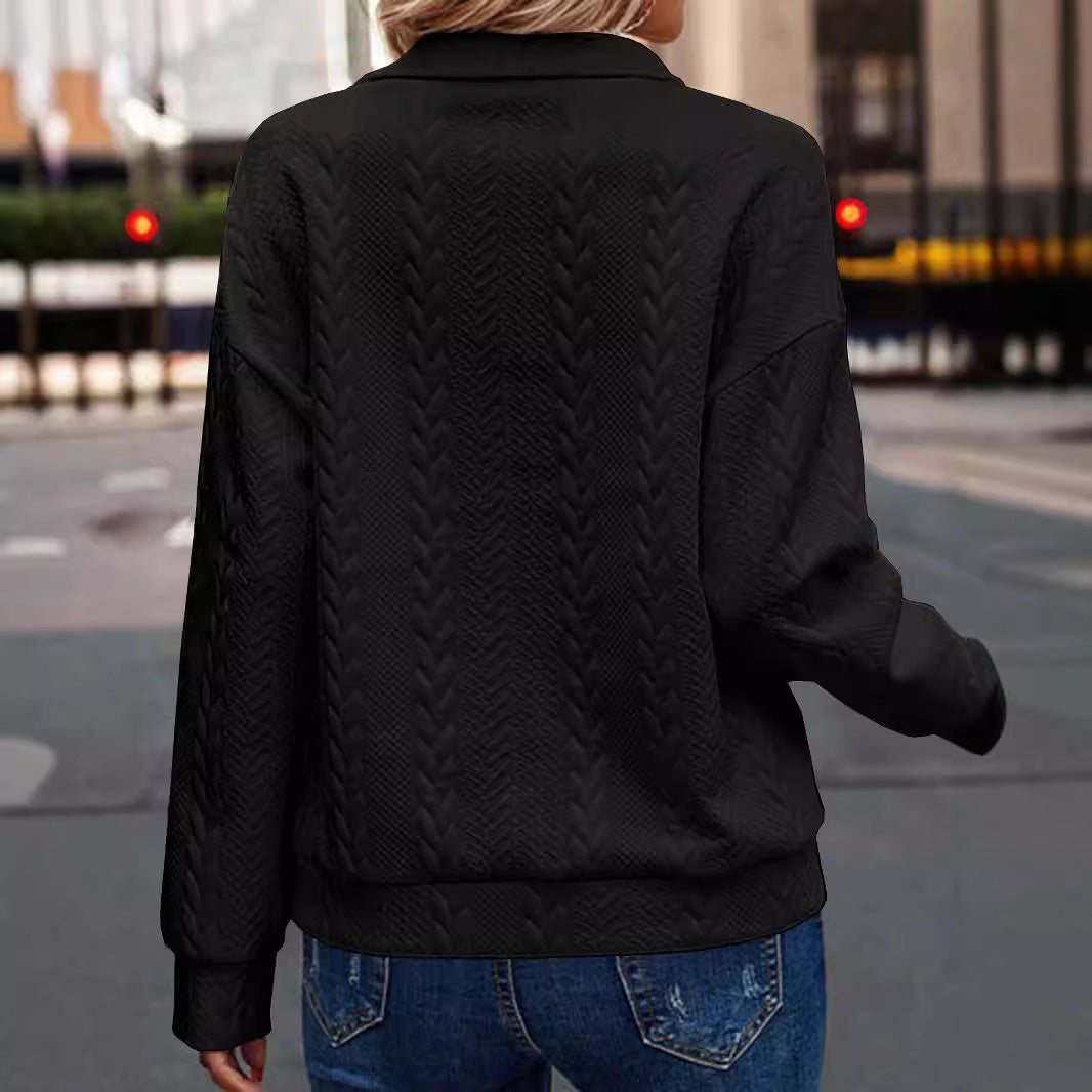 Damen Hochwertiger Pullover mit Zipper und Zopfmuster Drune