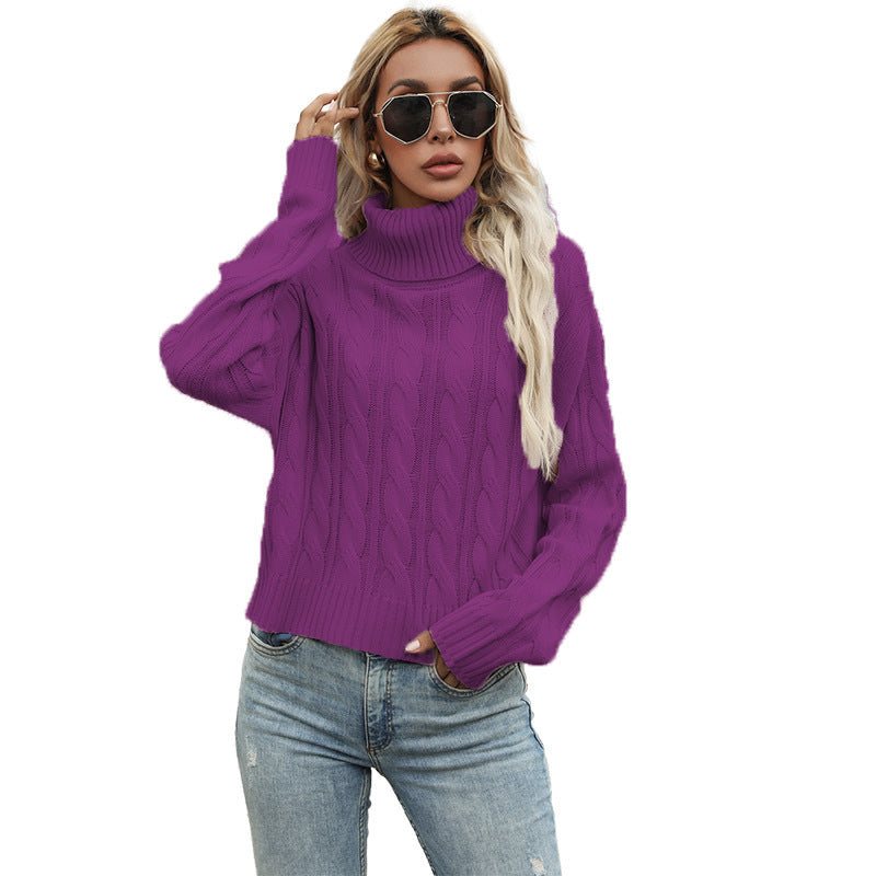 Damen Grobstrickpullover mit hohem Kragen und strukturiertem Zopfmuster Drune
