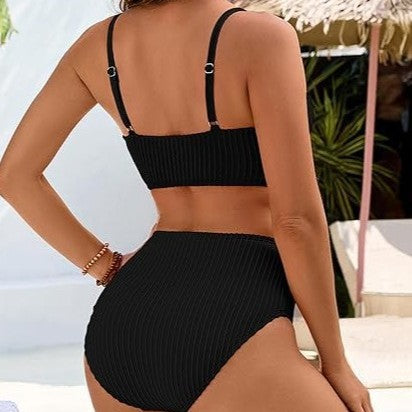 Damen hoch tailliertes Bikini-Set mit Rüschendetails und verstellbaren Trägern Drune