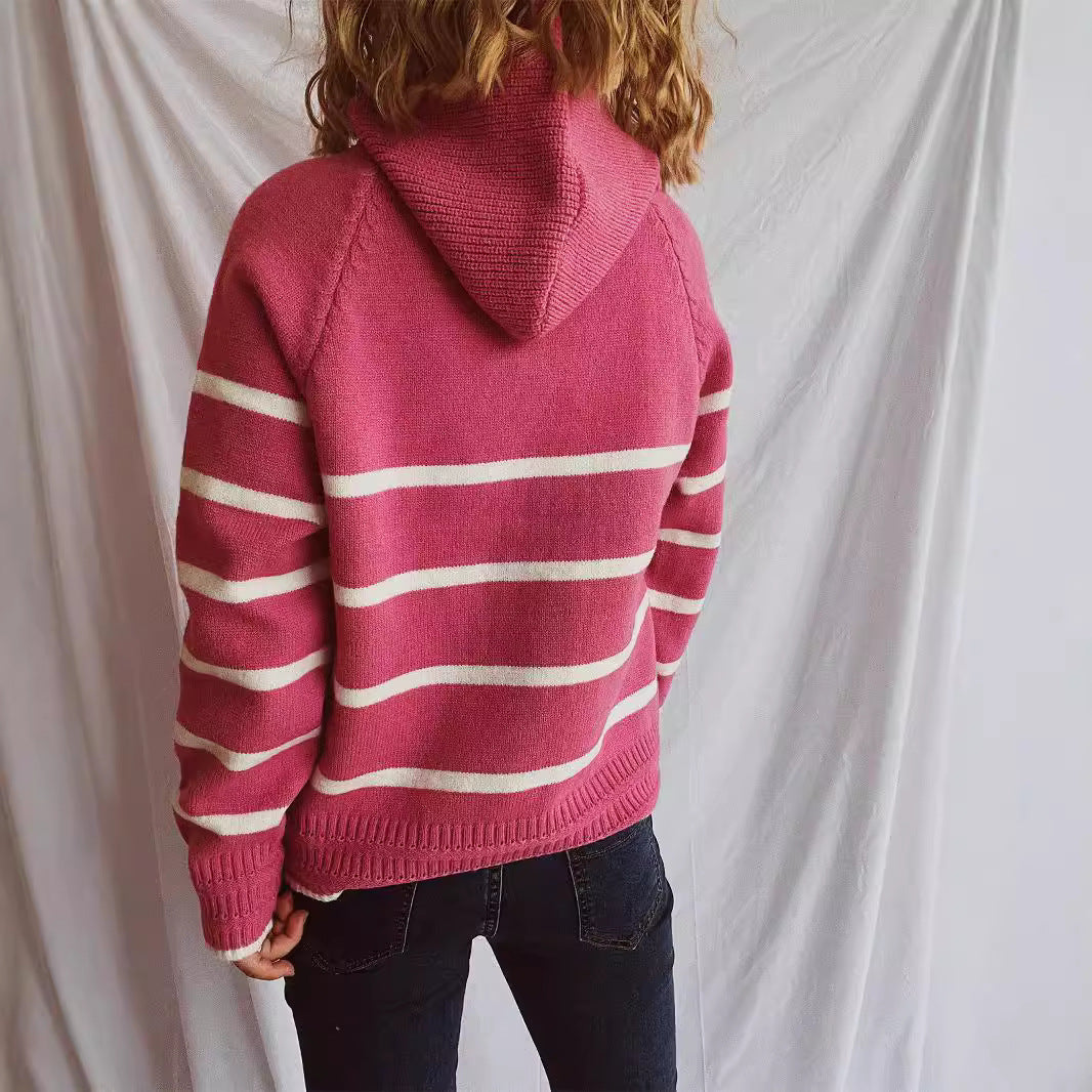 Damen lässiger Pullover mit strukturiertem Kragen und modischem Streifenmuster Drune
