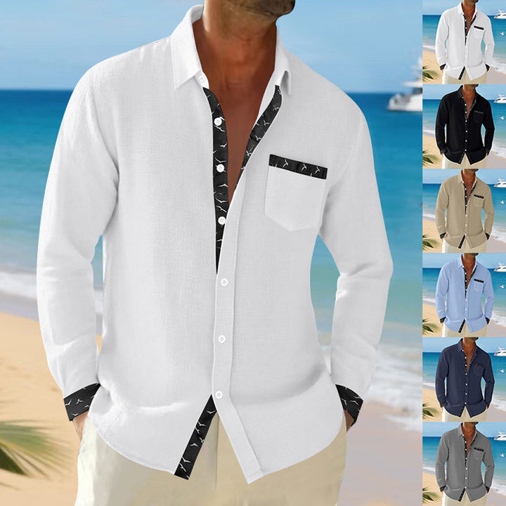 Herren langärmliges Casual-Hemd mit modischem Kragen und Brusttasche Drune