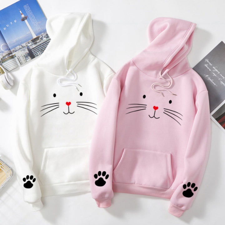 Damen Kapuzenpullover mit süßem Katzenmotiv Drune