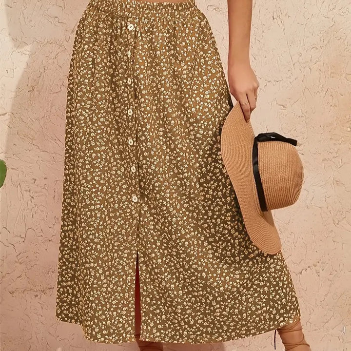 Damen Maxirock mit floralen Knopfdetails und seitlichem Schlitz Drune