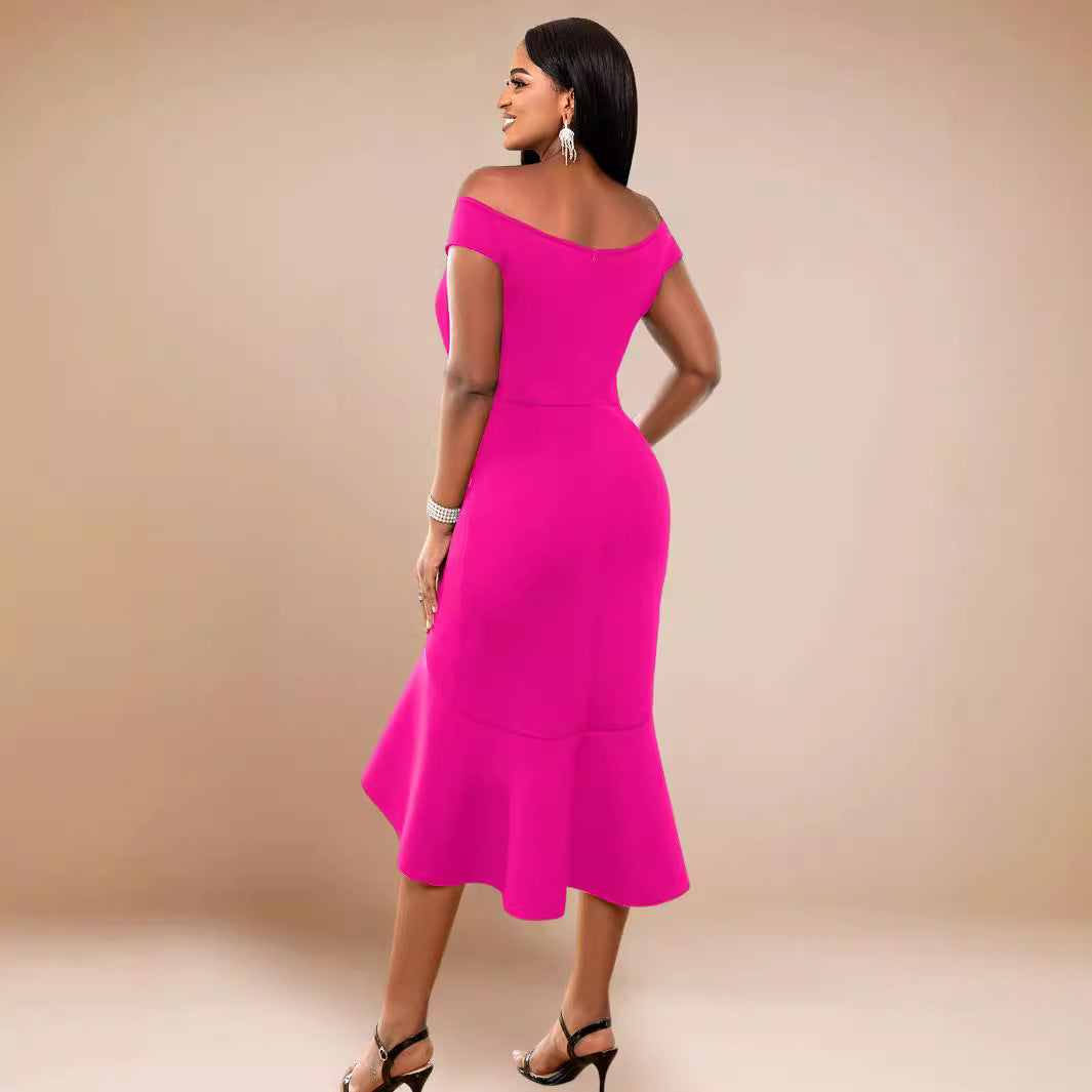Damen Elegantes Wickelkleid mit Rüschen und Off-Shoulder Design Drune