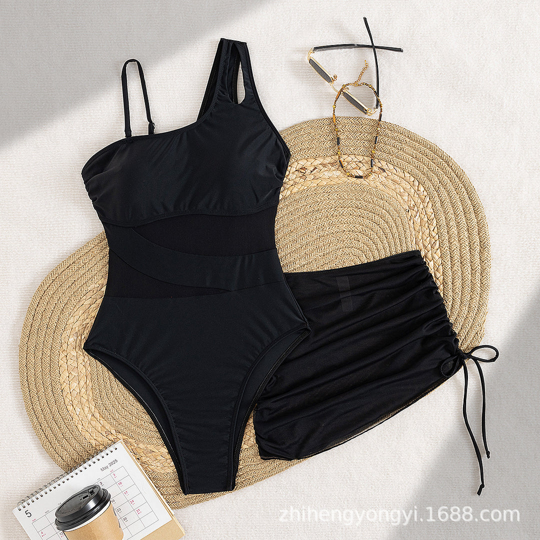 Damen Eleganter Badeanzug mit asymmetrischem Design und praktischer Wickelrock Drune