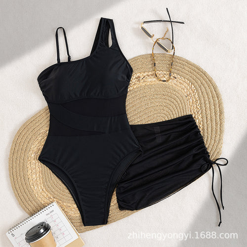 Damen Eleganter Badeanzug mit asymmetrischem Design und praktischer Wickelrock Drune