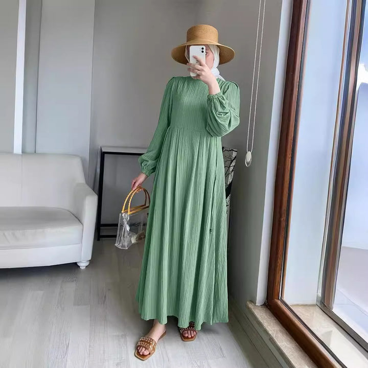 Damen Maxikleid mit strukturiertem Design und Puffärmeln Drune