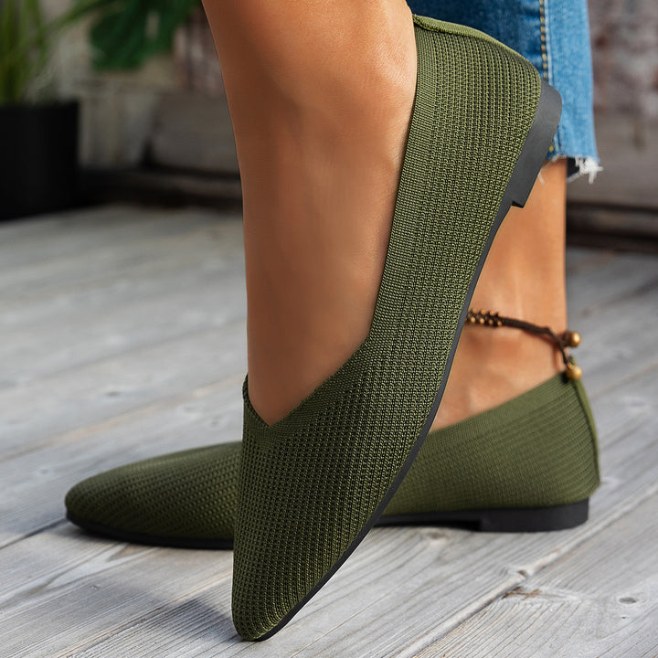 Damen elegante Ballerinas mit tiefem V-Ausschnitt und atmungsaktiver Obermaterialstruktur Drune