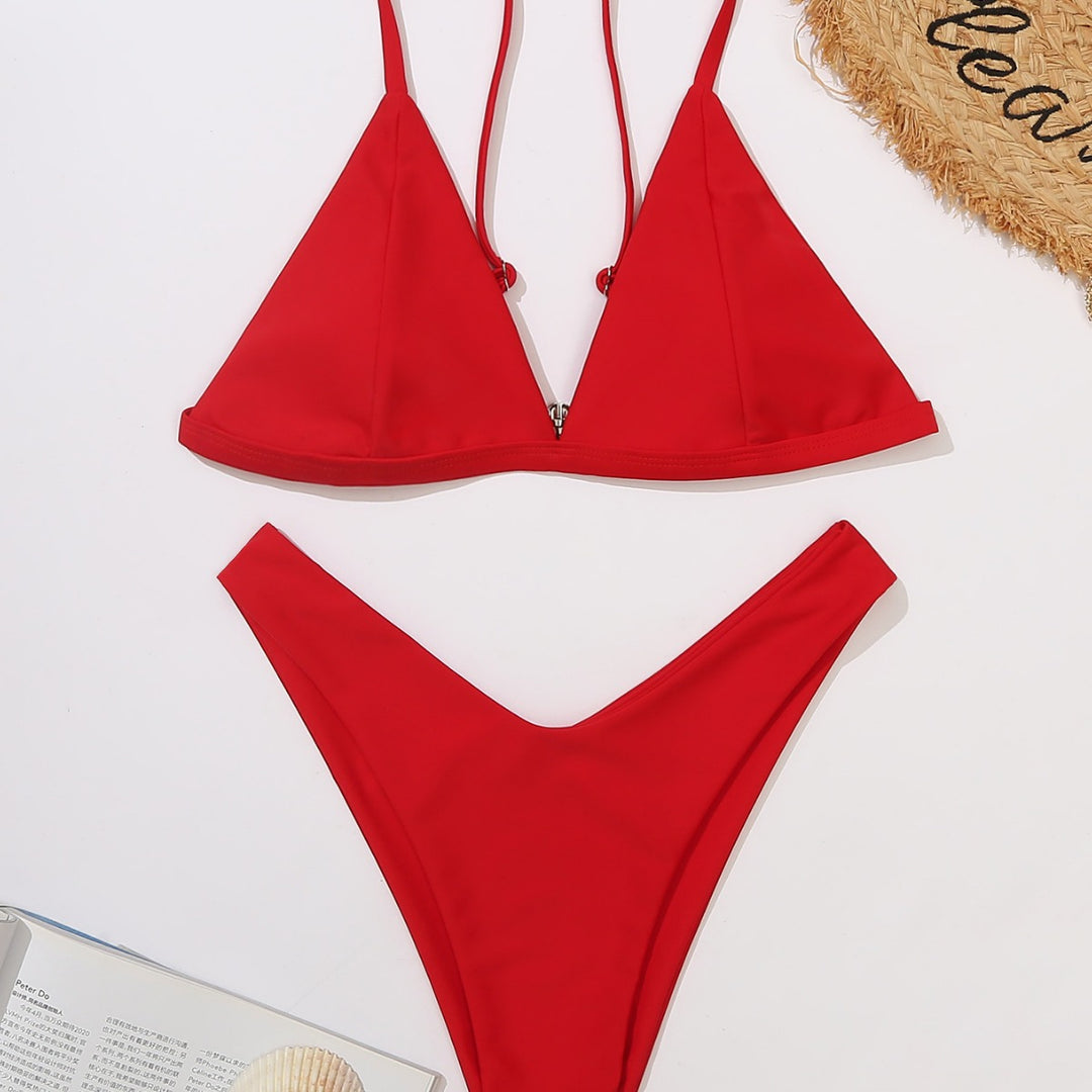 Damen Triangel-Bikini mit hochgeschnittenem Design und feinen Rippstrukturen Drune