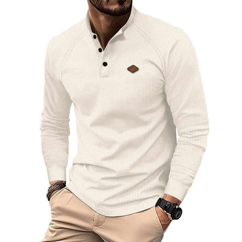 Herren Langarm-Henley-Shirt mit strukturierter Oberfläche und modischen Knopfdetails Drune