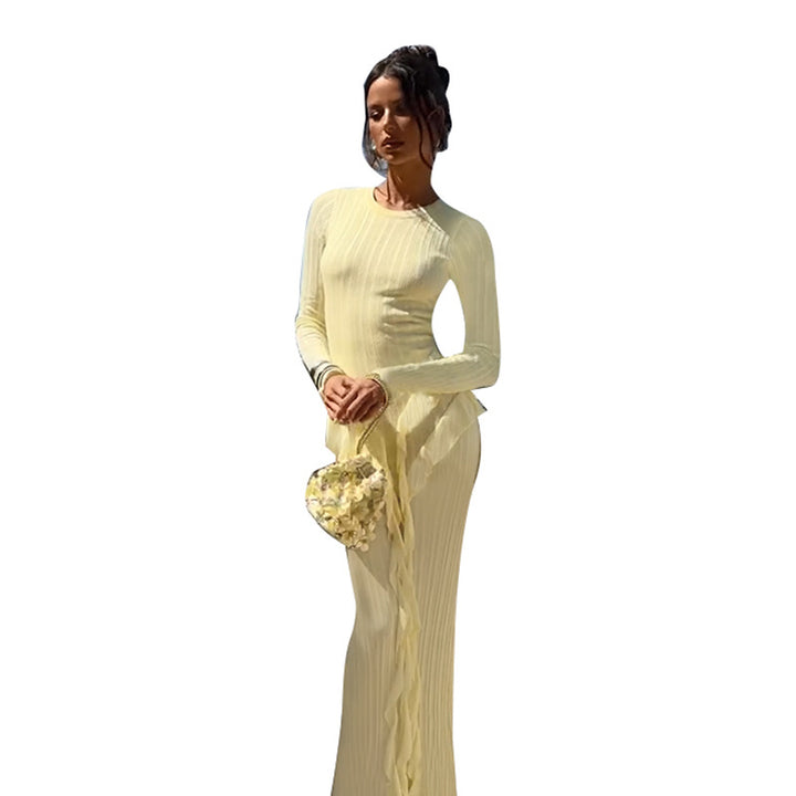 Damen Langärmliges Rüschenkleid aus feinem Strickstoff Drune