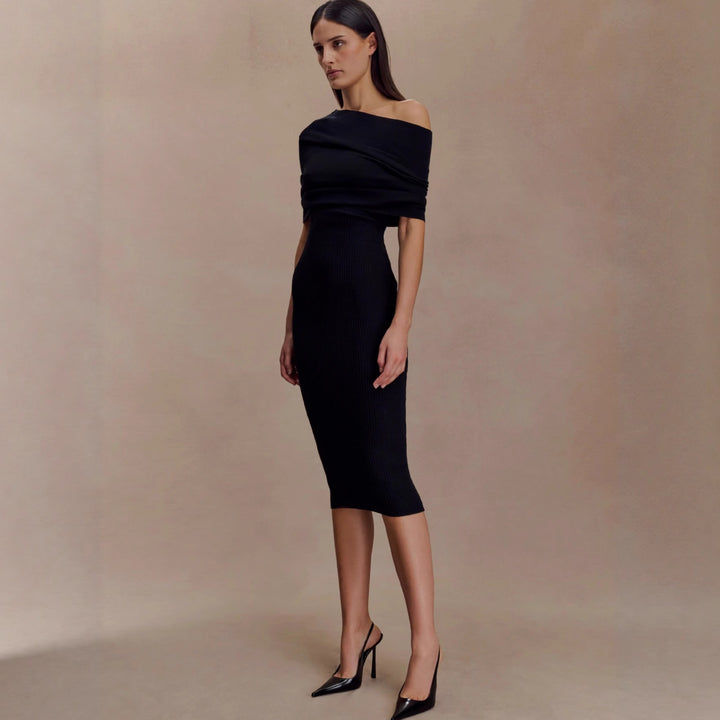 Damen elegantes Strickkleid mit off-shoulder Design Drune