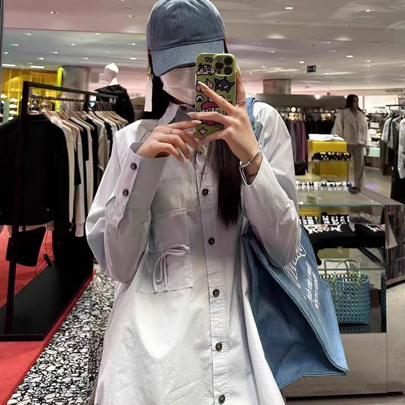 Damen Lässige Oversize-Hemdbluse mit Knopfleiste Drune