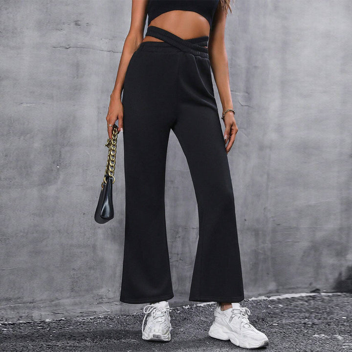 Damen Weite High-Waist-Hose mit elegantem Knoten-Detail Drune