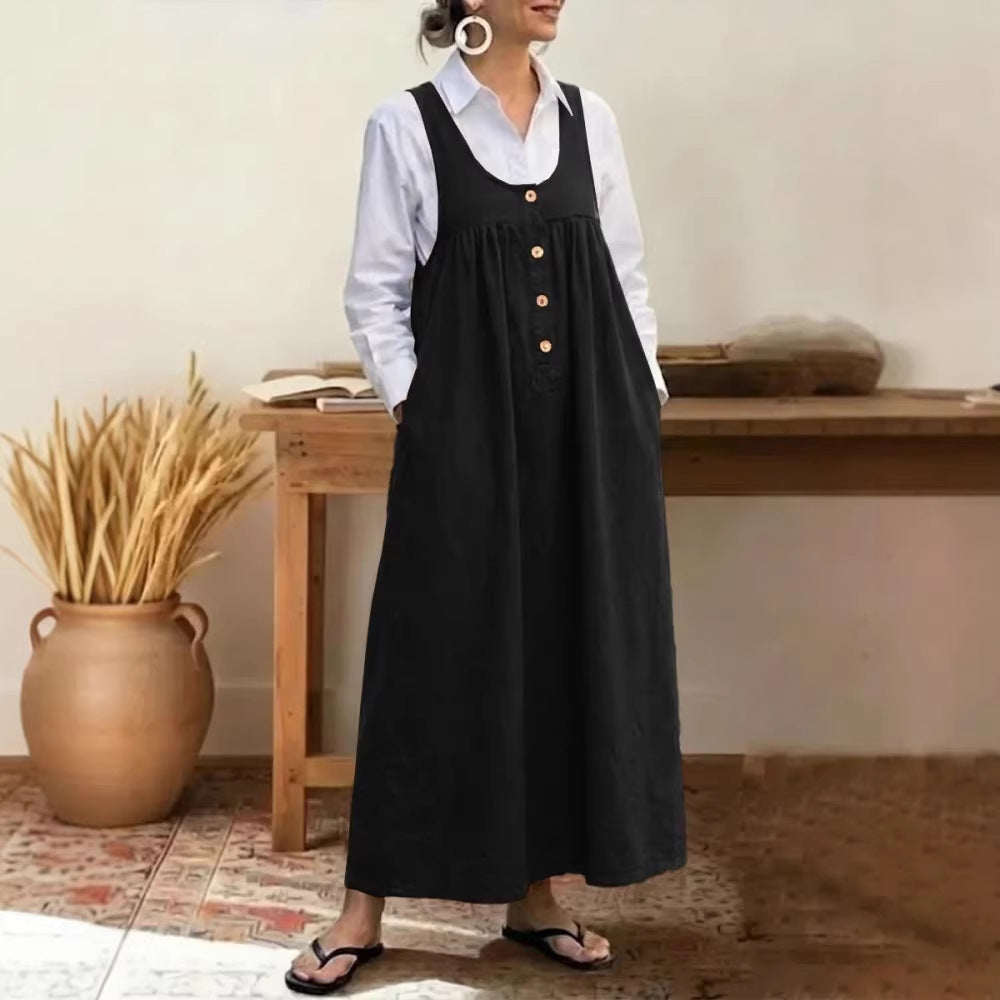 Damen Maxikleid mit Knopf- und Taschen-Details Drune
