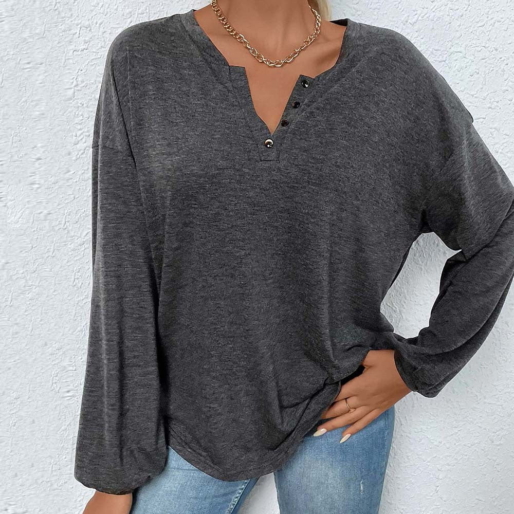Damen Langarmshirt mit Knopfleiste und lockerer Passform Drune