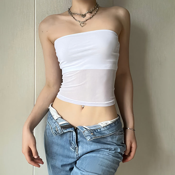Damen bandeau Top im transparenten Design mit elastischem Material Drune
