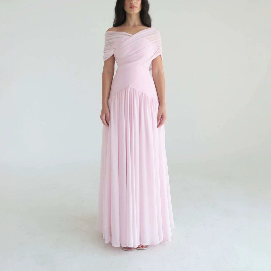 Damen Elegantes Maxikleid mit Wickeloptik und transparenten Ärmeln Drune