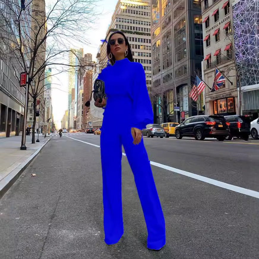 Damen Eleganter Jumpsuit mit weiten Ärmeln und hohem Kragen Drune