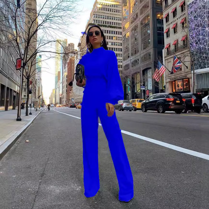 Damen Eleganter Jumpsuit mit weiten Ärmeln und hohem Kragen Drune