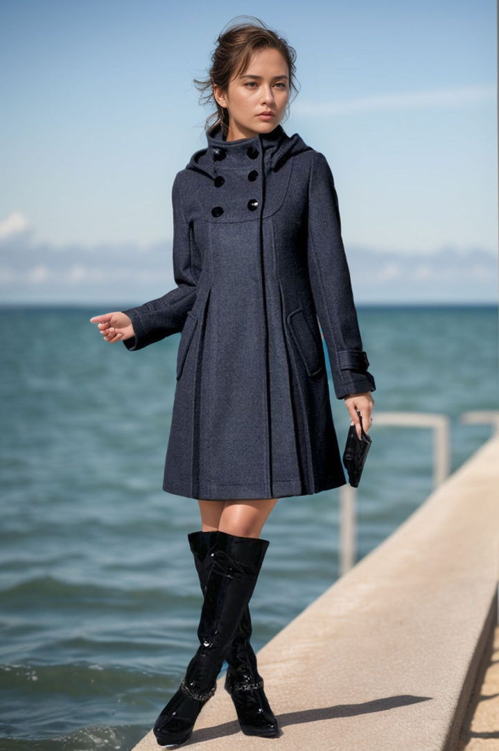Damen eleganter Mantel mit hohem Kragen und funktionalen Taschen Drune