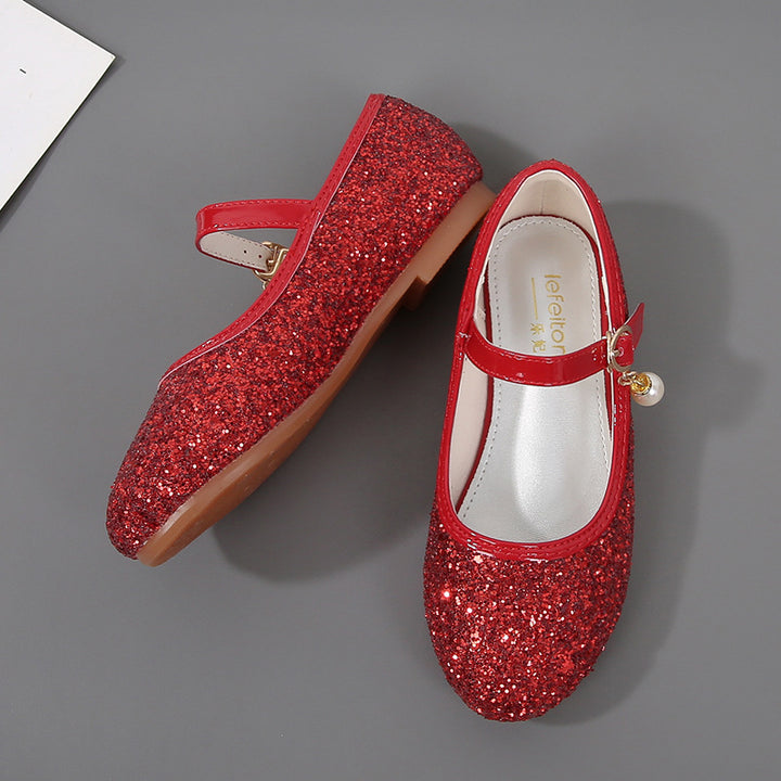 Mädchen Glitzernde Mary Jane Ballerinas mit Perlenapplikation Drune