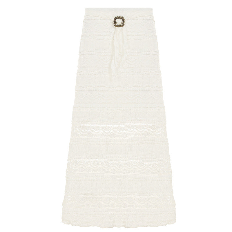 Damen Midirock mit elegantem Rüschensaum und dekorativem Taillengürtel Drune