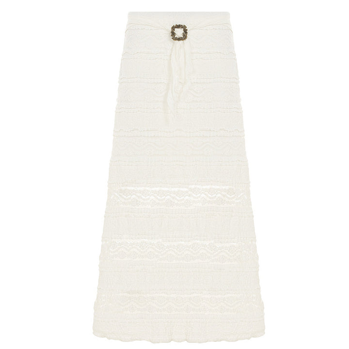 Damen Midirock mit elegantem Rüschensaum und dekorativem Taillengürtel Drune