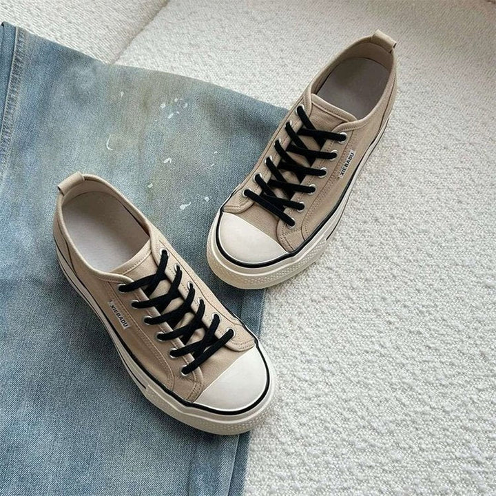 Damen modische Canvas-Sneaker mit kontrastierenden Schnürsenkeln und leichtem Sohlenprofil Drune