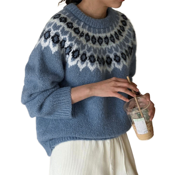Damen Strickpullover mit traditionellem Norwegermuster Drune