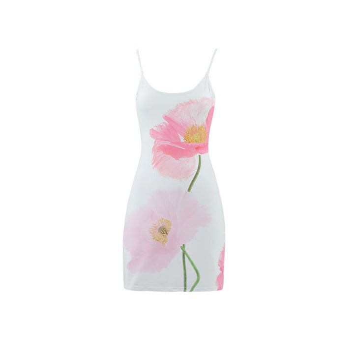 Damen Sommerkleid mit stilvollem Blumendruck und eleganten Spaghettiträgern Drune