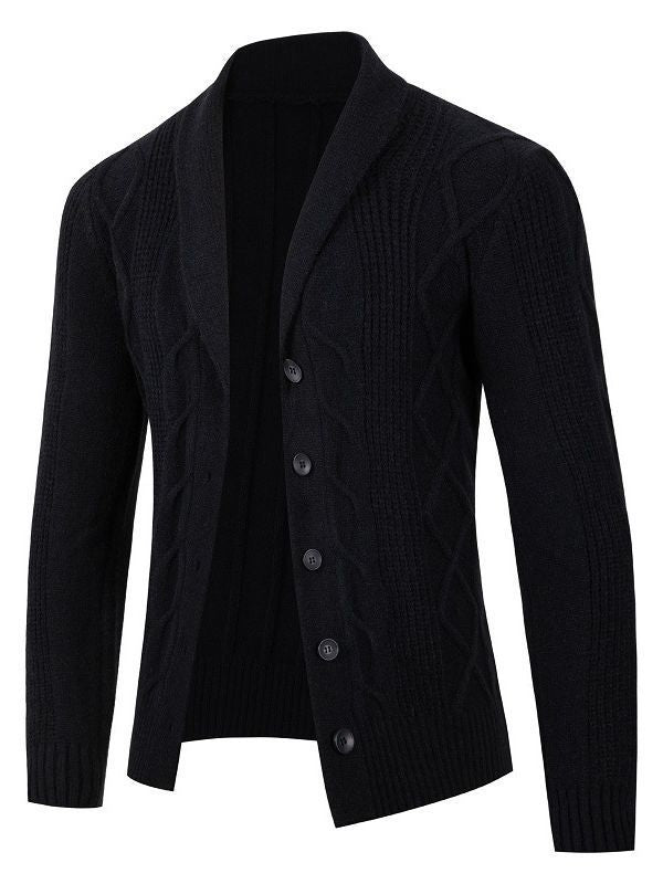 Herren modische Strickjacke mit hohem Kragen und dekorativem Zopfdesign Drune