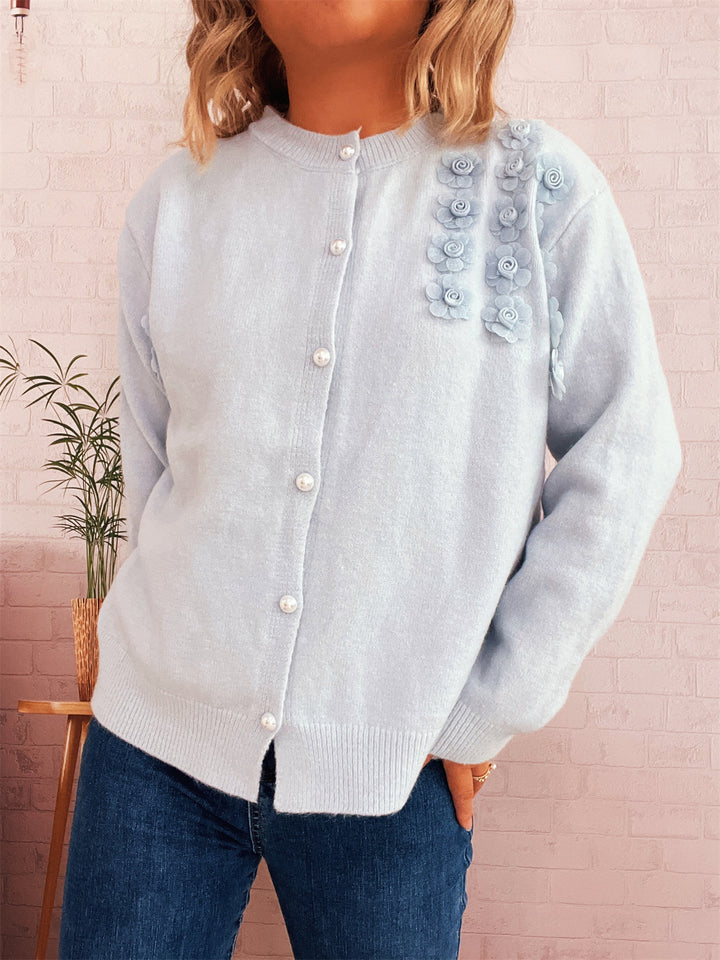 Damen Strickjacke mit floralem Design und eleganten Perlenknöpfen Drune