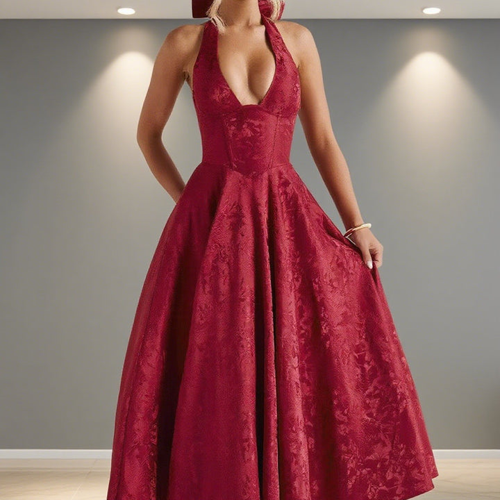 Damen Elegantes Hochzeitskleid mit schwingendem Rock und tiefem V-Ausschnitt Drune