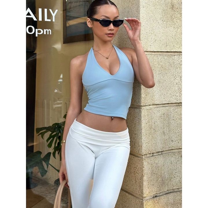 Damen sportliches Cropped-Top mit V-Ausschnitt und figurformendem Schnitt Drune