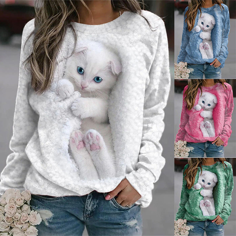 Damen Sweatshirt mit niedlichem Katzenmotiv Drune