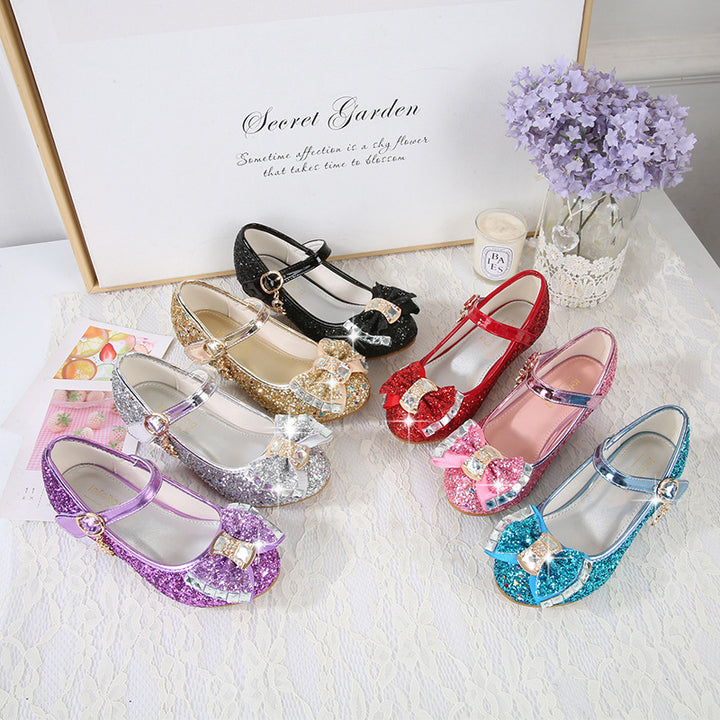Mädchen Elegante Glitzer Ballerinas mit dekorativer Schleifen- und Strassapplikation Drune