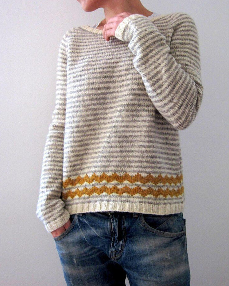 Damen nan gemusterter Norwegerstrickpullover mit weitem Rundhalsausschnitt und lässigem Oversize-Schnitt Drune