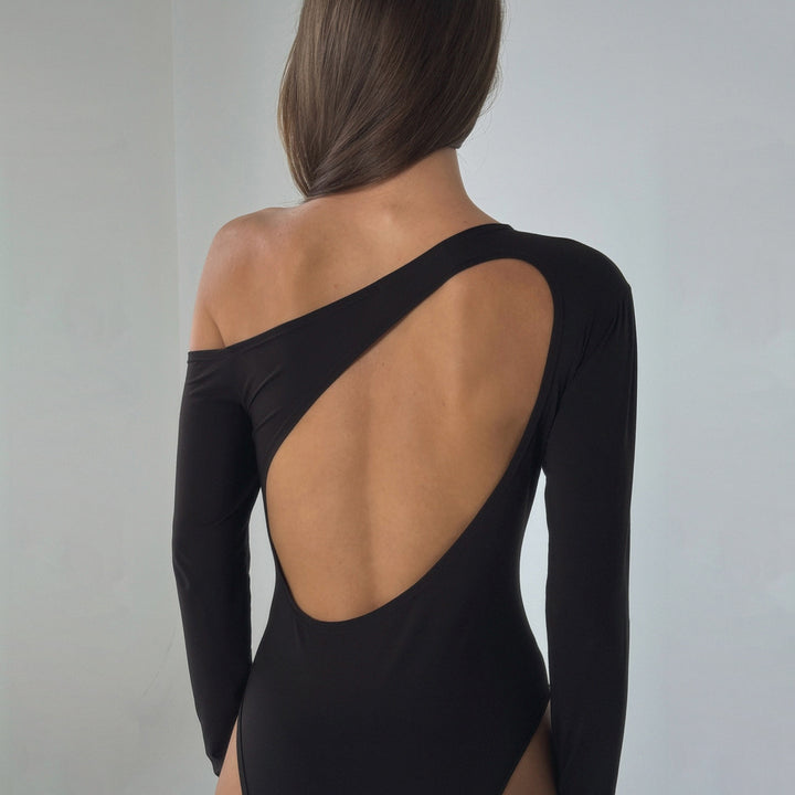 Damen eleganter Body mit langen Ärmeln und weitem Halsausschnitt Drune