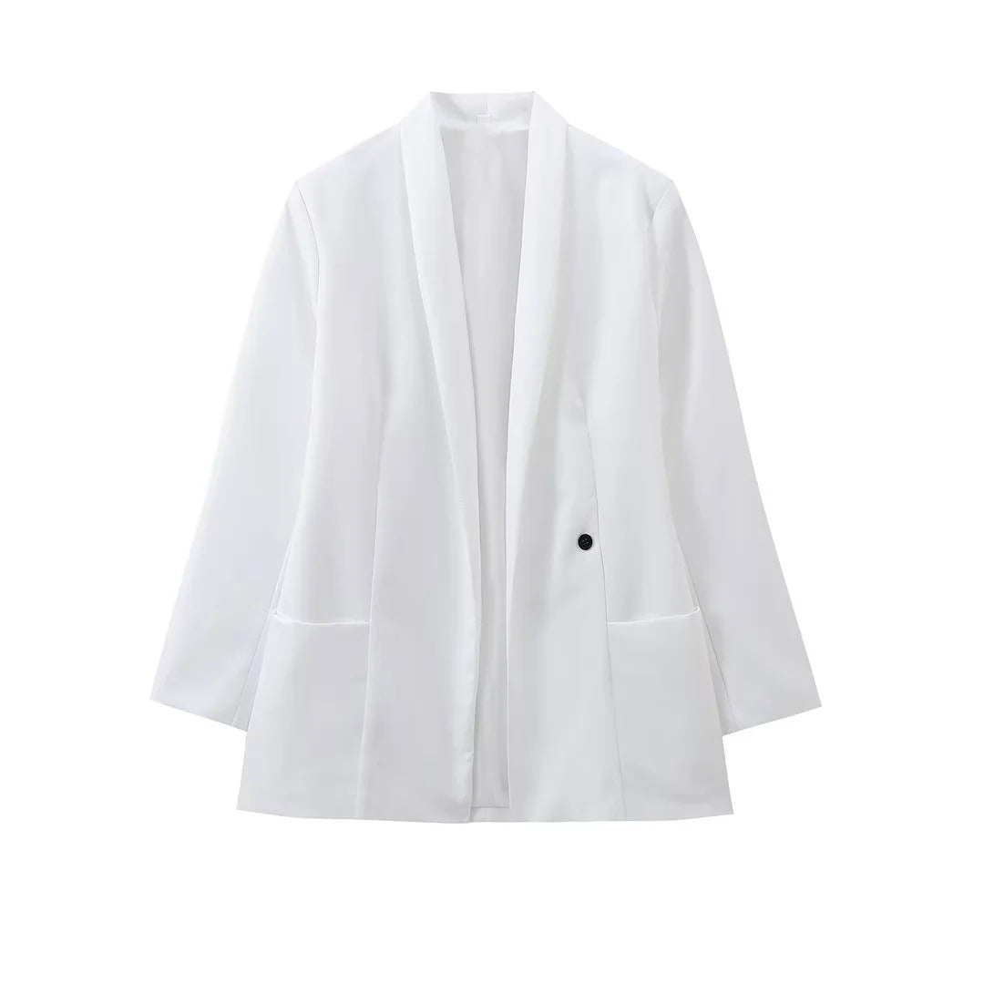 Damen elegante Blazerjacke mit schimmerndem Stoff und tiefem V-Ausschnitt Drune